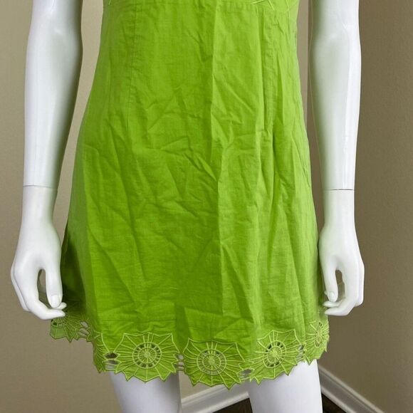 Minuet Women's Size S Green Floral Embroidered Scallop Mini NEW A Line Dress Y2K - Picture 5 of 13